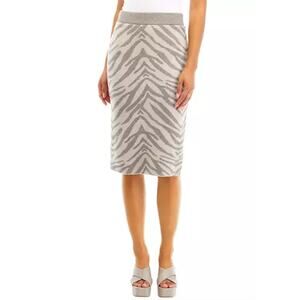 NWT Carmen Marc Valvo Taupe Zebra‎ Knit Sweater Pull On Pencil Skirt  Medium
